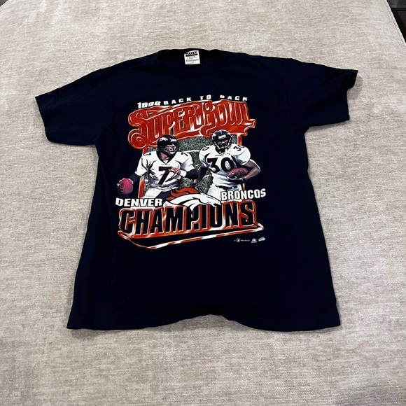 Vintage 90s 1998 NFL Denver Broncos Back to Back Super Bowl Champions Tultex L